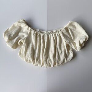 H&M Cream Textured Off-Shoulder Crop Top